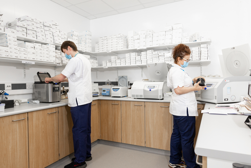 Two staff working in the Clatterbridge biobank