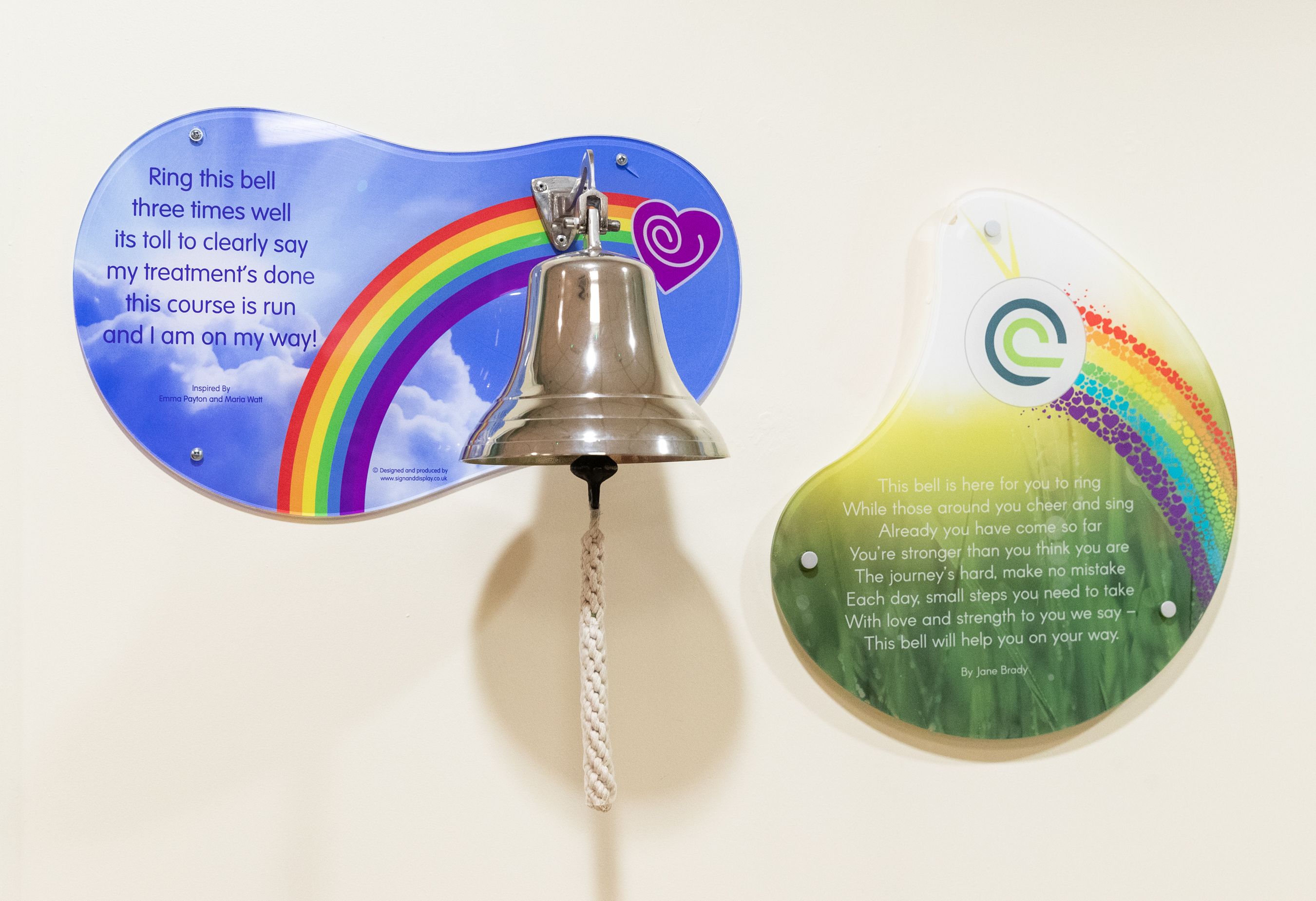 End of treatment bell alongside milestone poem at The Clatterbridge Cancer Centre