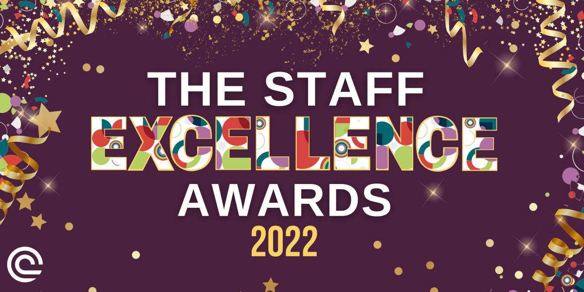 Graphic showing the staff excellence awards branding