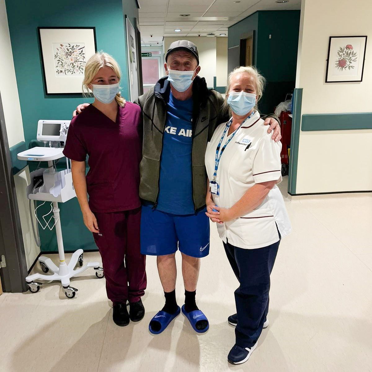 Paul Cotgrave, the 25,000th person to Clatterbridge Diagnostics, pictured with Sonographer Aimee Bebington and Clinical Support Worker Peppar Brown